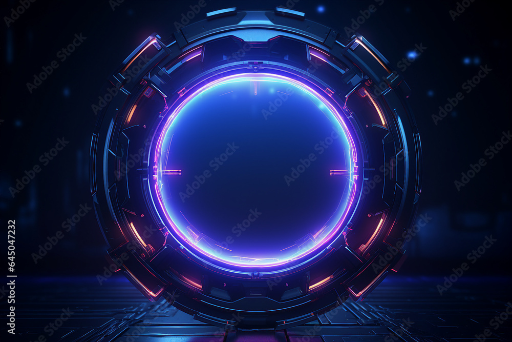 Poster generative ai collage image picture of mystical geometry figure with neon light effect