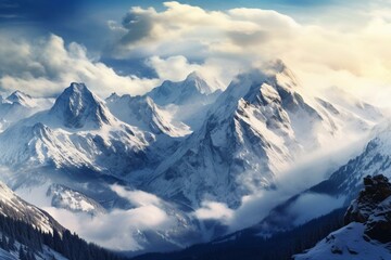 Snowy winter panorama of Tatra mountains. Generative AI - obrazy, fototapety, plakaty