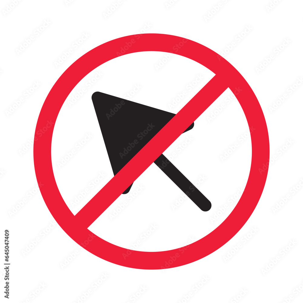 Poster forbidden cursor icon. prohibited arrow vector icon. no cursor symbol pictogram. warning, caution, a