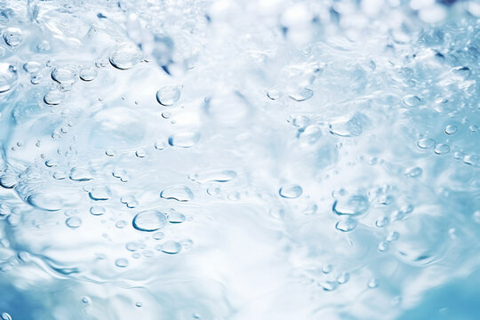 Close up image of clean pure water with bubbles on a blue background made with generative AI