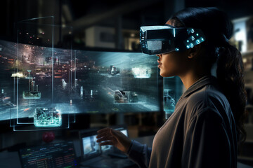 Generative ai collage picture image of business professional it specialist developing coding online computer system