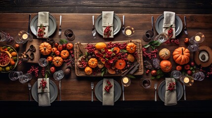 Thanksgiving celebration traditional dinner table setting.