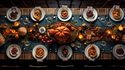 Thanksgiving celebration traditional dinner table setting.