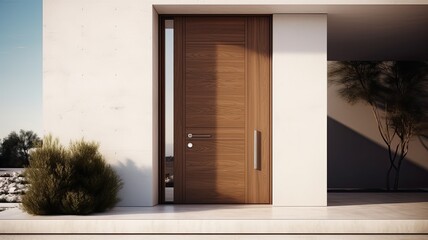 Fototapeta premium Modern Clean light brown entrance what is hide the real luxury interior. Generative AI Technology 