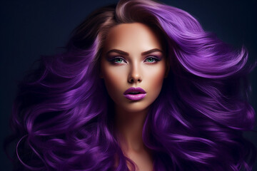 Fototapeta premium Generative AI portrait of natural beauty woman model showing flattering bright violet dyed hairstyle