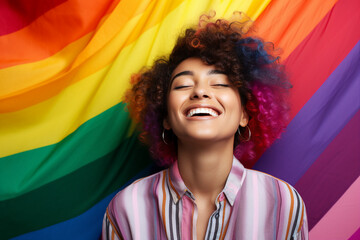 Generative AI conceptual photo of happy girlfriend stands for legalization of LGBT during lesbian pride parade