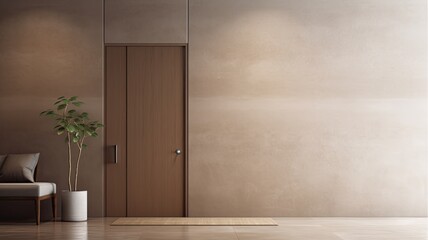 Fototapeta na wymiar Modern Clean light brown entrance what is hide the real luxury interior. Generative AI Technology 