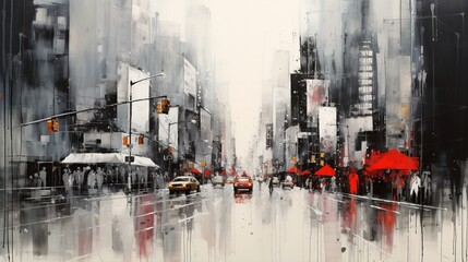 A monochrome cityscape suddenly transformed by the splatter of vivid pigments, breathing life into the urban canvas