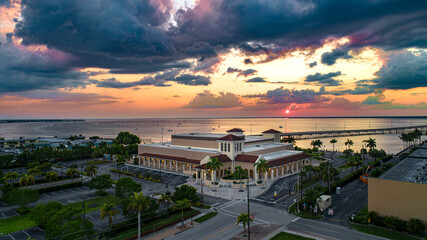 Aerial Sunset of Charlotte Harbor Event and Conference Center in Punta Gorda