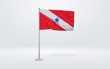 3D illustration of the flag of Para state of Brazil. Flag waving on the pole with white studio background.