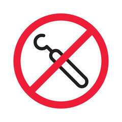 Forbidden dentist tool icon. Prohibited dentist instrument vector icon. No dentist tools symbol pictogram. Warning, caution, attention, restriction, danger, ban, label flat sign design.