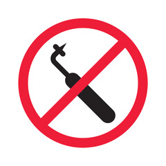 Forbidden dentist tool icon. Prohibited dentist instrument vector icon. No dentist tools symbol pictogram. Warning, caution, attention, restriction, danger, ban, label flat sign design.