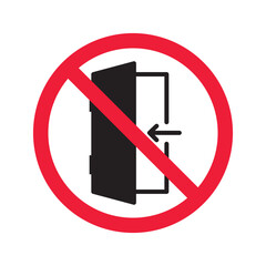 Prohibited exit vector icon. No entry icon. Forbidden door exit icon. No fire exit sign. Warning, caution, attention, restriction, danger flat sign design door symbol pictogram