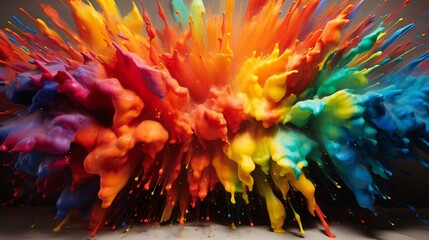 A plain canvas suddenly transformed by the impact of multiple paint-filled projectiles, each...