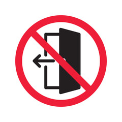 Prohibited exit vector icon. No entry icon. Forbidden door exit icon. No fire exit sign. Warning, caution, attention, restriction, danger flat sign design door symbol pictogram