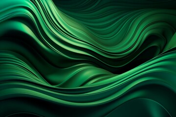 Dynamic 3D backdrop featuring flowing waves of vibrant green metal. Generative AI