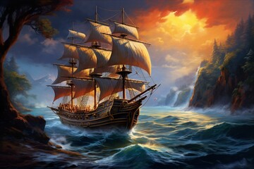A pirate ship on a quest for riches and excitement. Generative AI