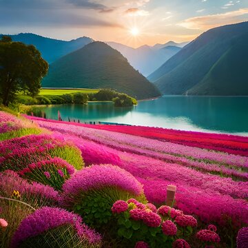 lake and mountains