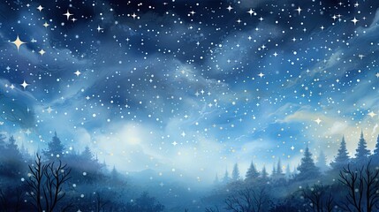  a painting of a night sky with stars and a forest.  generative ai