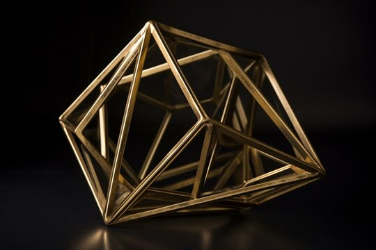 Polyhedron art deco gold frame. Generative AI