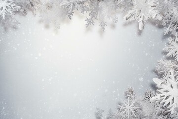Fototapeta na wymiar Festive snowflake frame on soft background, ideal for winter decor. Generative AI
