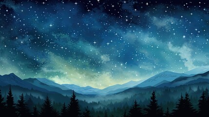 Fototapeta na wymiar a night sky with stars and a mountain range in the distance. generative ai