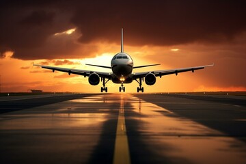 Fototapeta na wymiar Airplane departing from runway. Generative AI