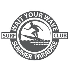 surfing man emblem with sea wave isolated on white background