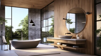 Spacious bathroom thanks to the full-wall window. And what are you waiting the whole cold day is the warm bath. Generative AI Technology 