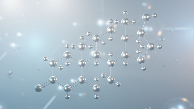 testosterone molecular structure, 3d model molecule, sex hormone, structural chemical formula view from a microscope
