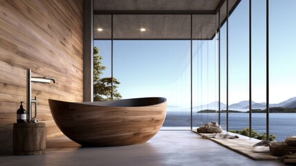 Spacious bathroom thanks to the full-wall window. And what are you waiting the whole cold day is the warm bath. Generative AI Technology 