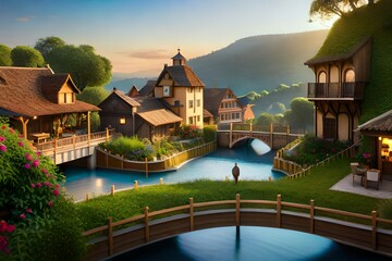 Naklejka premium the old town of the river