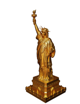 golden statue of liberty on transparent, alpha background