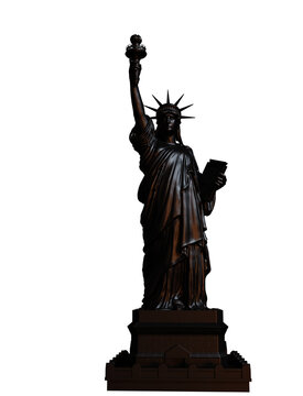 black statue of liberty on transparent, alpha background