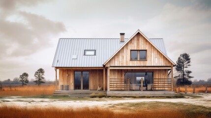 Obraz premium Peaceful house middle of the forest. Far away the city noise. Where you can live with your family safety and love. Generative AI Technology 