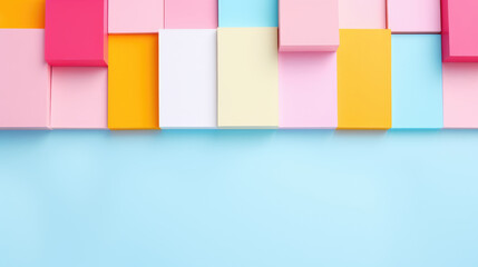 Pastel paper sticky notes on a blue background. Banner with text space