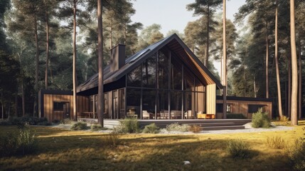 Peaceful house middle of the forest. Far away the city noise. Where you can live with your family safety and love. Generative AI Technology 
