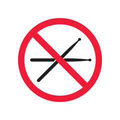 No music icon. Forbidden drums icon. Prohibited drums vector icon. Warning, caution, attention, restriction, danger flat sign design symbol pictogram