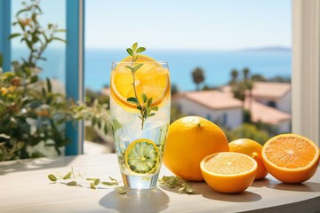 Invigorating citrus drink enjoyed on the coastal France with Mediterranean oceanic vibes. Generative AI
