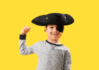 Cute little pirate on yellow background