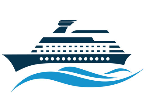 Cruise Ship on Waves Logo Template Vector Illustration, Cruise boat, ship, large ship simple logo icon symbol stock vector image