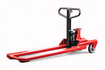Fototapeta premium An isolated pallet jack, a crucial piece of equipment in warehouses and factories, streamlines cargo handling and transportation.