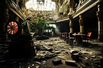 Abandoned casino in post-apocalyptic setting. Generative AI