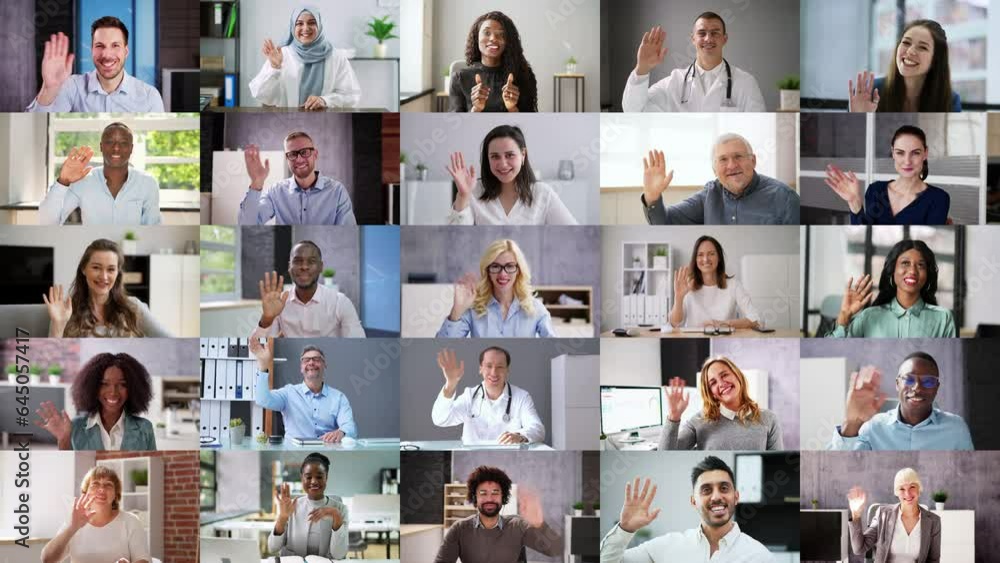 Poster video conferencing call waving hello