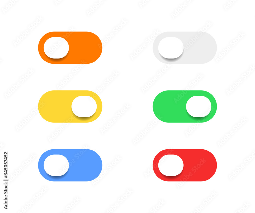 Poster on and off toggle switch buttons. flat style switch buttons set vector illustration.