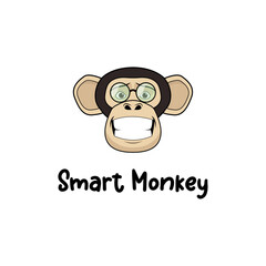 Smiling smart monkey Logo Symbol Design Template Flat Style Vector
