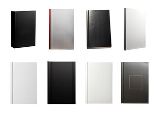 collection of paperback and hardcover mockup, mock-up. White book mockup. black book mock-up. set of blank books. - obrazy, fototapety, plakaty