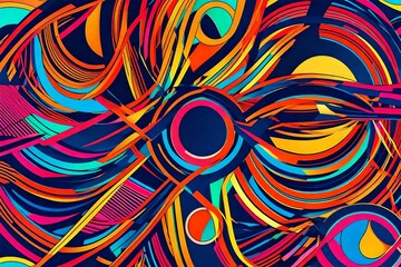 A vibrant abstract background pattern with overlapping circles and a pop-art aesthetic