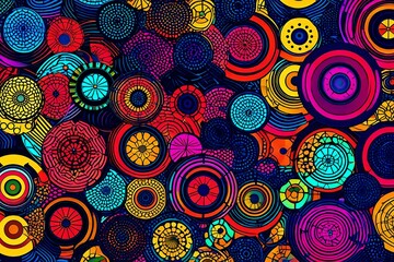 A vibrant abstract background pattern with overlapping circles and a pop-art aesthetic