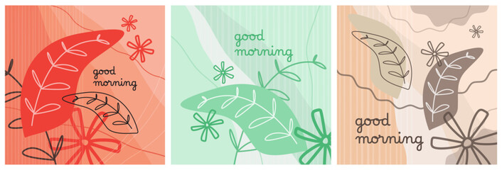 Doodle Floral Banner. Hand drawn illustrations. Abstract elements backgrounds